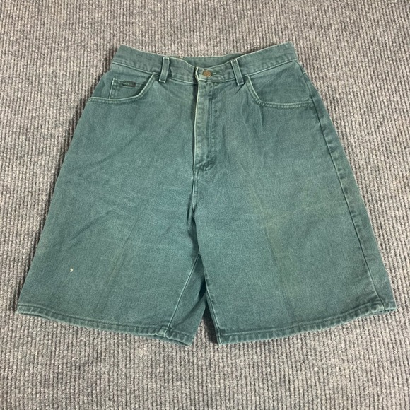 VTG Lee Shorts Womens 12 M Green Denim High Rise Mom Retro 28x8 Cotton 90s Flat - Picture 1 of 9